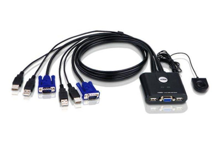 KVM кабель-переключатель ATEN CS22U 2-портовый, USB, VGA с пультом удаленного переключения порта (уценка)