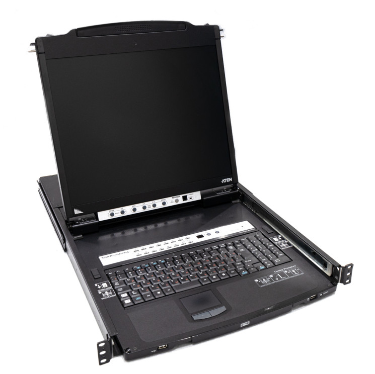 KVM консоль с переключателем ATEN CL5816N (16-портовый, с 19" ЖК-дисплеем и интерфейсом PS/2, USB, VGA, Dual Rail, 1280 x 1024) (уценка)